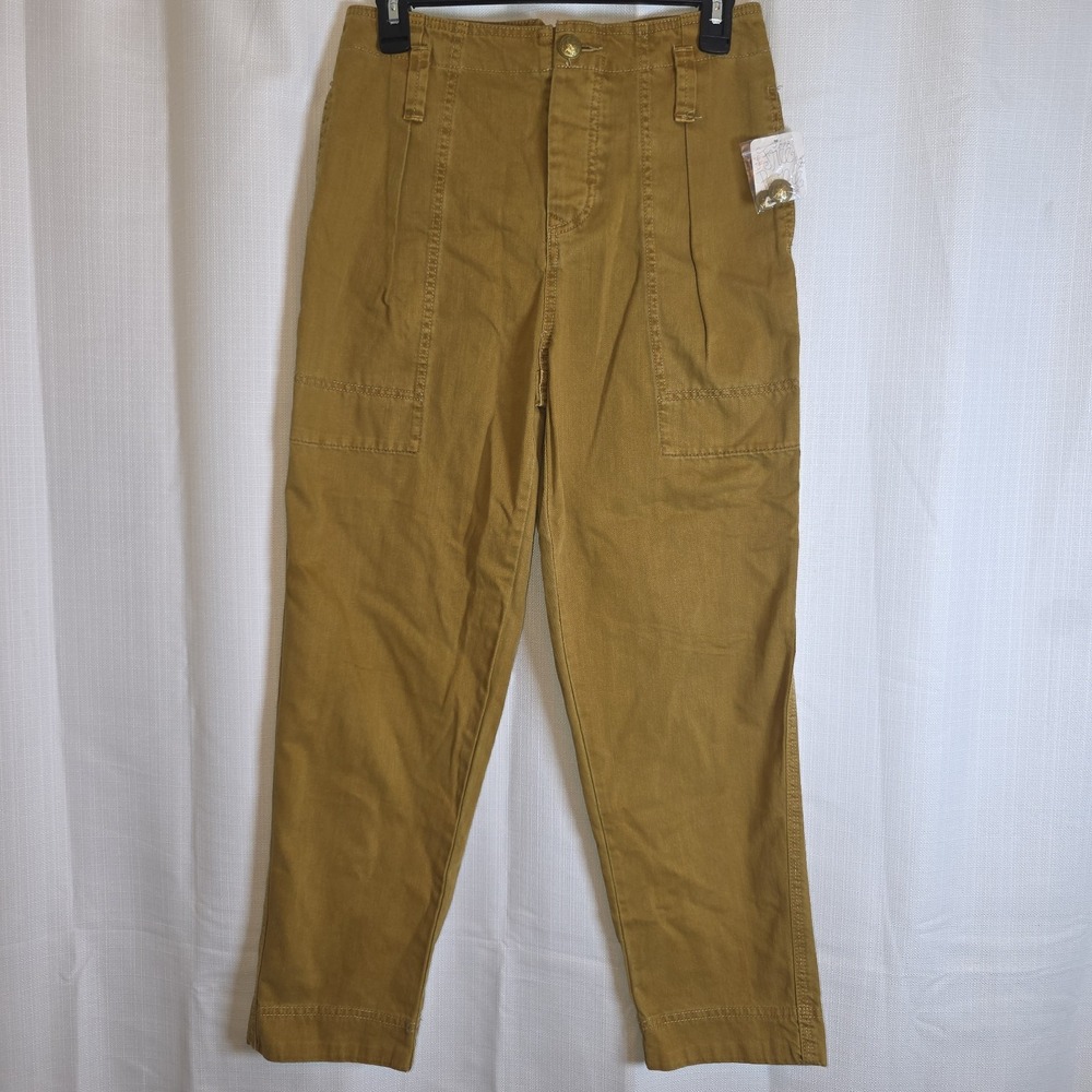 Free‎ People Makai Crop Pants Womens 2 Mustard Yellow Cargo High Rise Button Fly